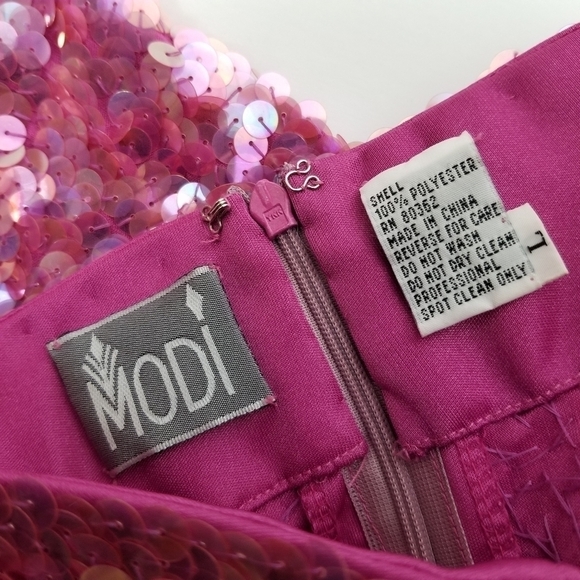 Modi NWT Strapless Mini Dress All Over Heavily Sequin Hot Pink Sweetheart Large - Picture 7 of 11